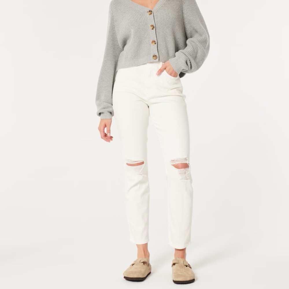Hollister Ultra High-Rise Ripped White Mom Jeans
